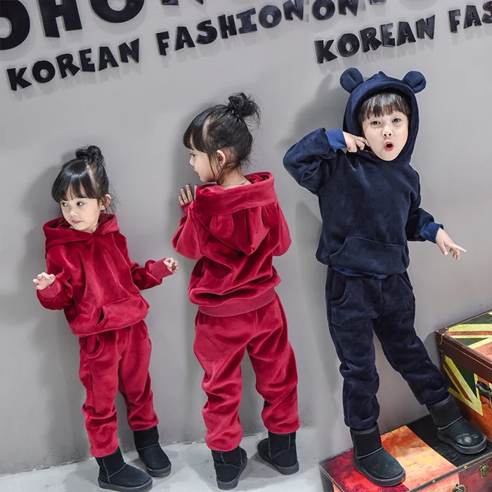 Kids sets for boys Warm Baby Sports Suit Girls Pleuche Hoody Pants 2pcs Tracksuit halloween kids Children Clothing Set | Детская одежда