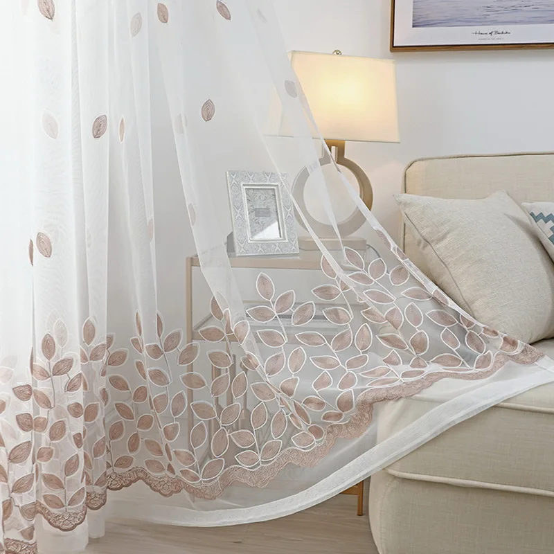 Blue Four-leaf Clover Embroidery Tulle Curtains For Living Room Sheer Panels White Voile Curtains For Bedroom Kitchen M099#4