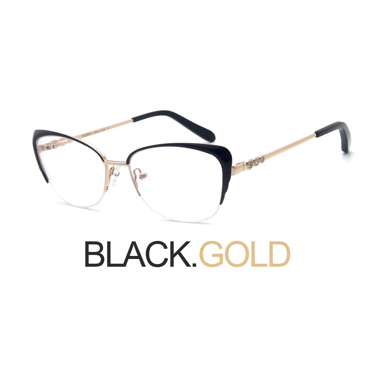 Black Gold Женские винтажные брендовые дизайнерские очки «кошачий глаз» по рецепту, очки без оправы, оптическая оправа FVG7001 - Цвет оправы: Black Gold