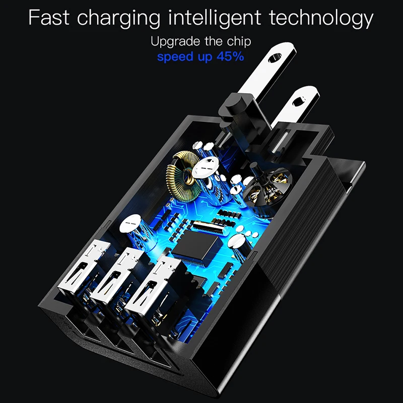 Baseus 3 в 1 USB зарядное устройство 3 порта EU US UK вилка для iphone X samsung S9 2.4A сменная вилка портативное зарядное устройство для путешествий