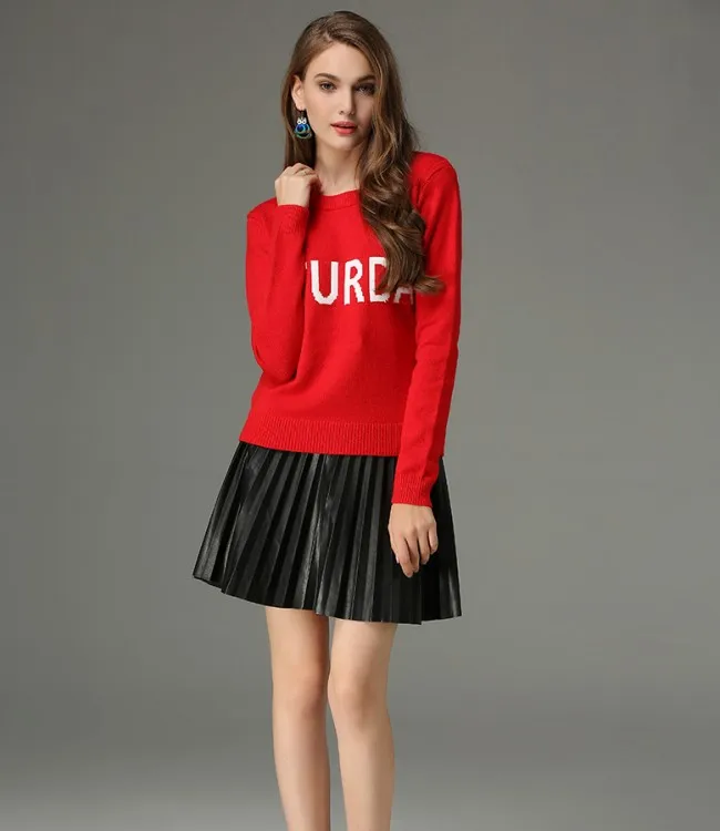 2018 women sweaters and pullovers week letters pattern sweater knitting round neck jumper knitwear | Женская одежда