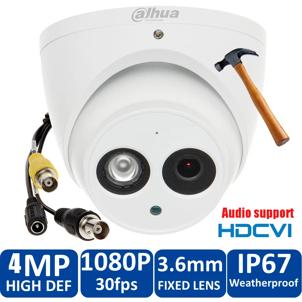 Оригинал Dahua 4MP HDCVI Камера DH HAC HDW2401EMP ИК купольная аудио безопасности CCTV расстояние