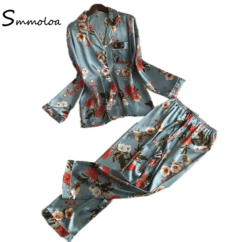 Smmoloa женские атласные пижамные комплекты Модные осенние зимние шелковые пижамы