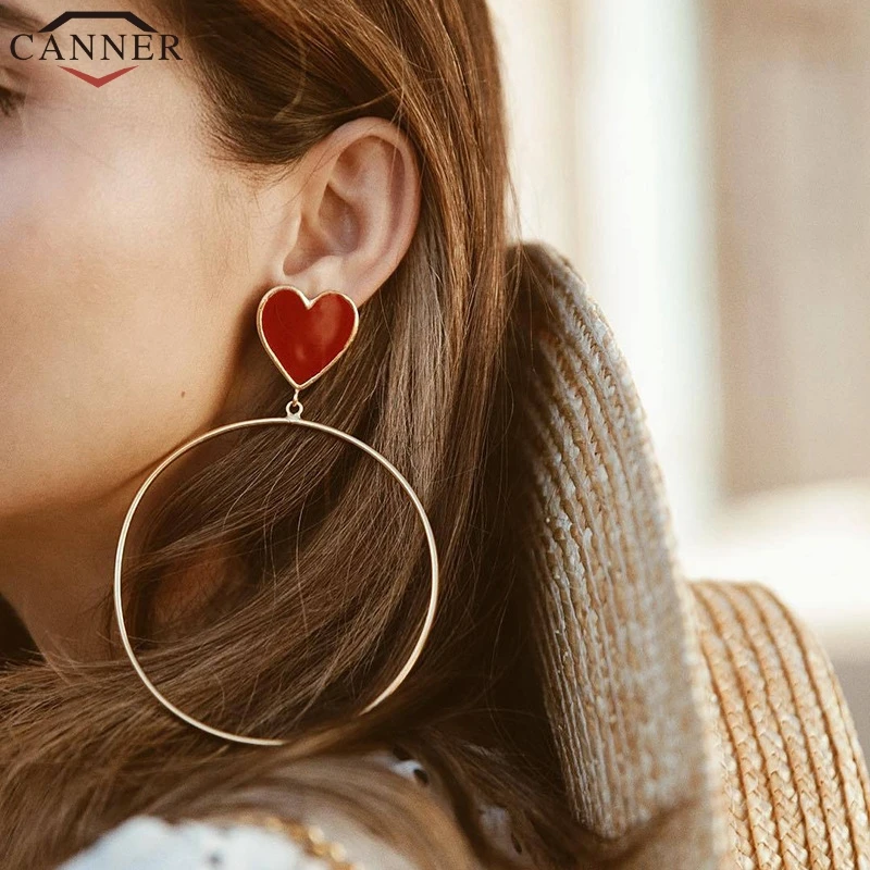 Модные большие круглые серьги CANNER с золотым сердцем уникальный дизайн