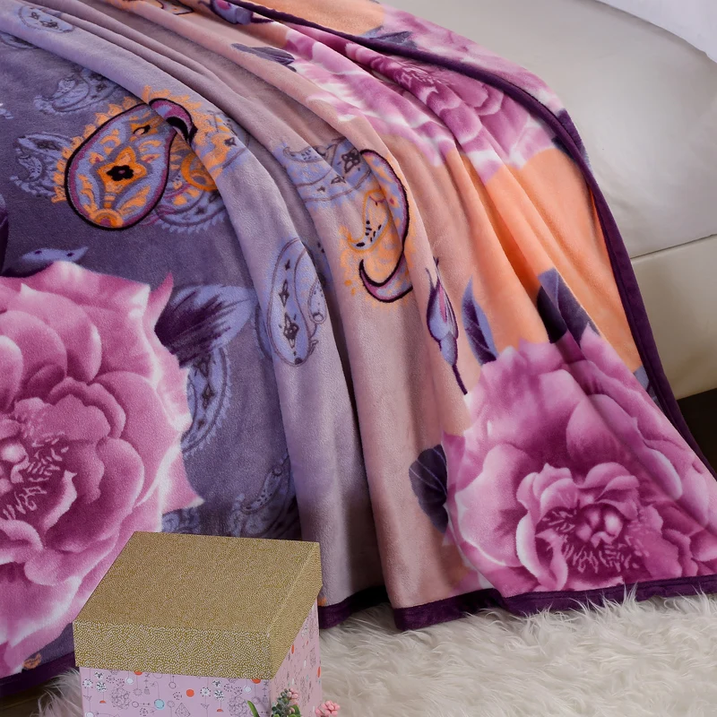 Современный стиль фиолетовое одеяло кровать с большим принтом флисовое