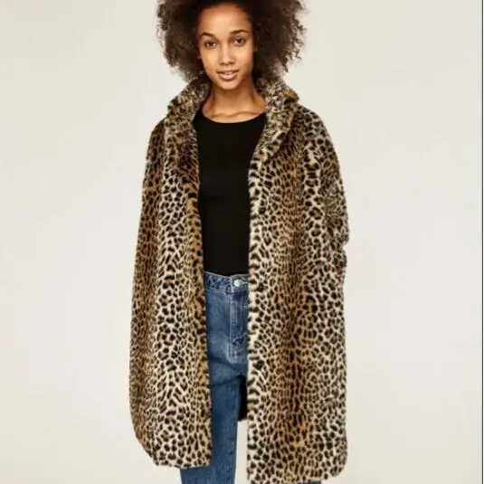 Женское пальто из искусственного меха леопардовое большого размера с
