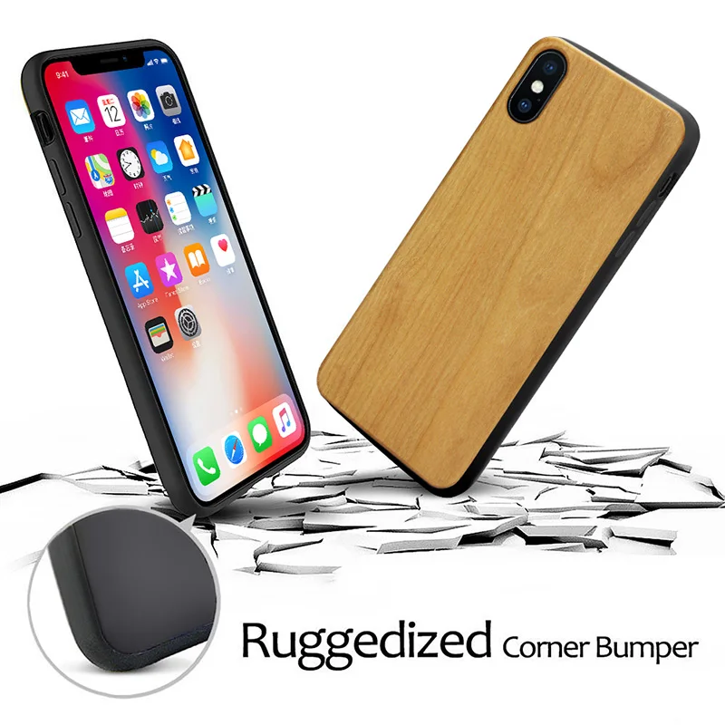 Ультратонкий чехол для iPhone X XS чехлы Apple 10 из натурального дерева и ТПУ