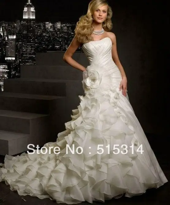 2014 A-line Sweetheart Ruffle Organza Elegant Bridal Gown Wedding gowns Custom Made BW5 | Свадьбы и торжества