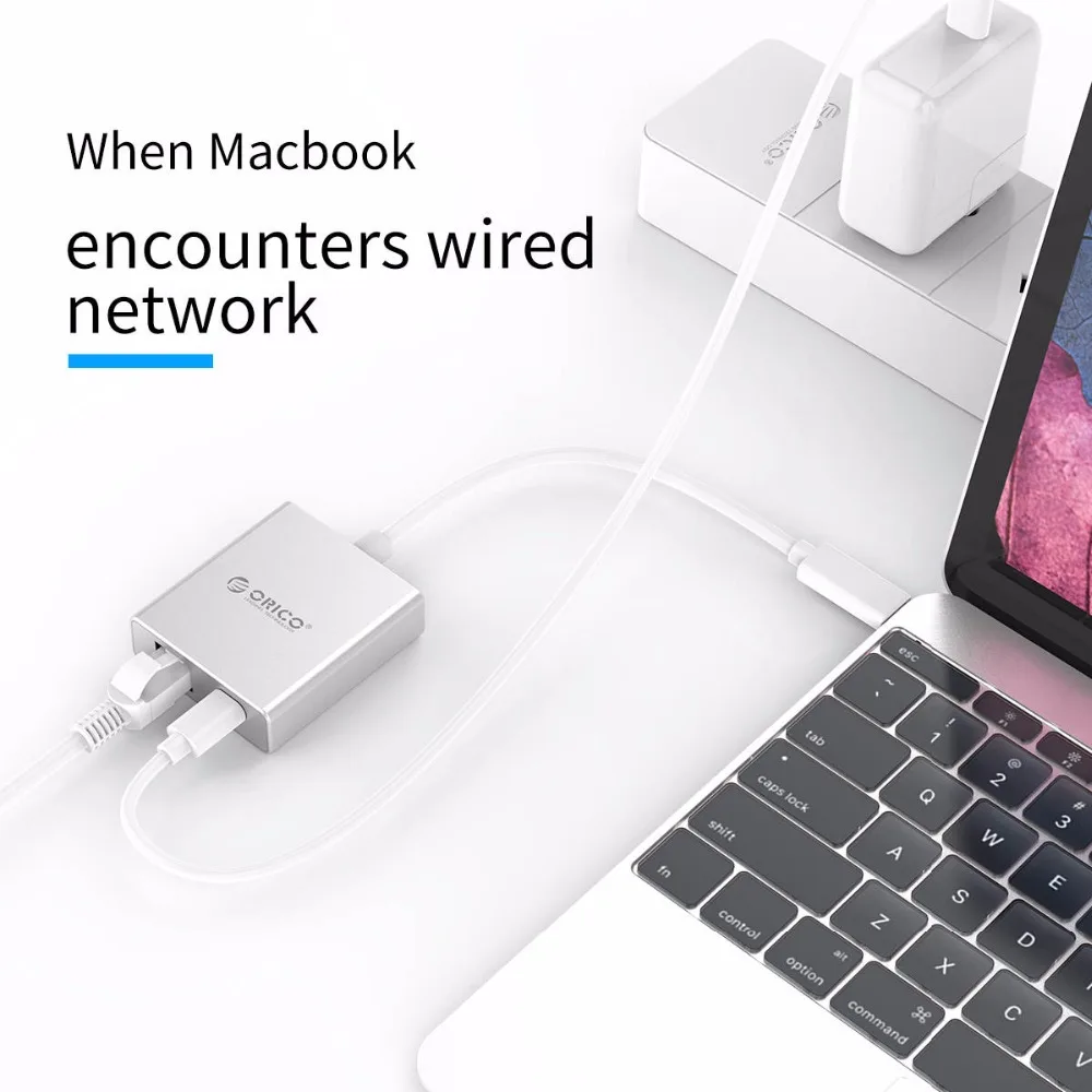 Алюминиевый адаптер ORICO Type C к RJ45 гигабитная Ethernet карта 1000 Мбит/с концентратор PD