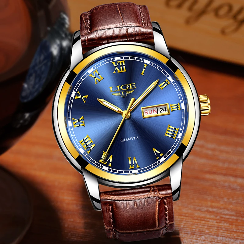 LIGE new Mens Watches Fashion Business Quartz Watch Men Leather Waterproof Clock Date Multi-Function Sport Relojes Hombre | Наручные часы