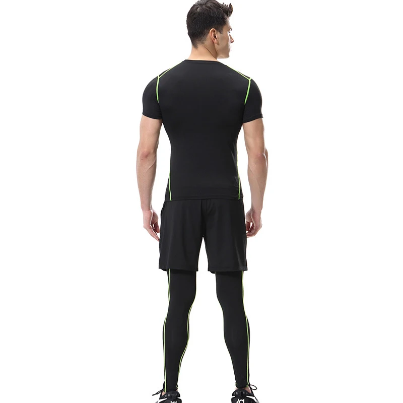 3 шт. футболка с коротким рукавом + леггинсы шорты компрессионный спортивный