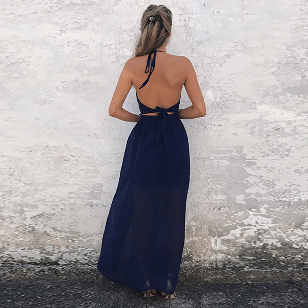 

Gentillove Women Boho Chiffon Dress Summer Maxi Long Dress 2019 Sexy Evening Party Beach Dresses Floral Halter Sundress