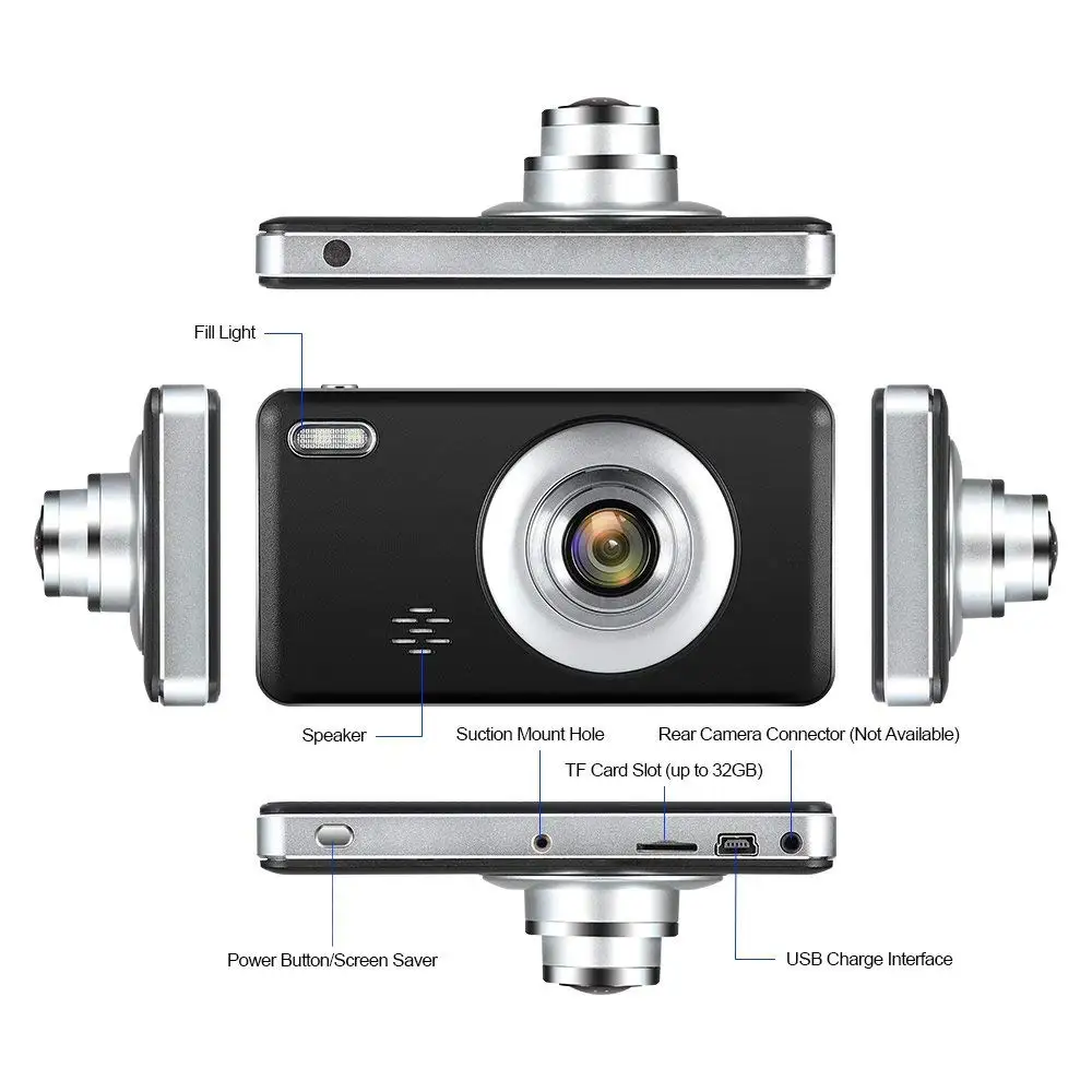4 дюйма Видеорегистраторы для автомобилей 1080 P FHD 170 градусов Широкий формат