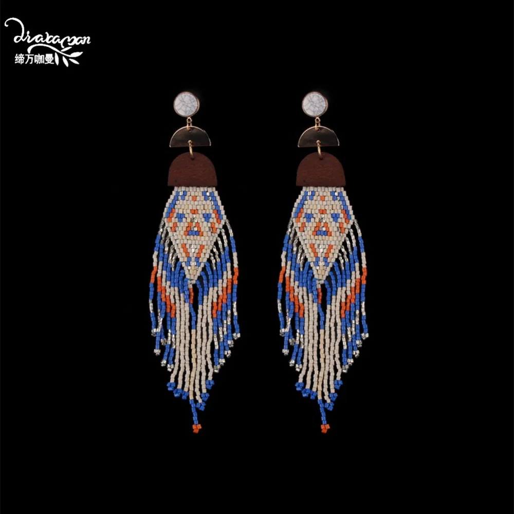 Dvacaman большие бусы серьги с бахромой для женщин Boho Этнические длинные висячие серьги массивные ювелирные изделия для свадьбы - Окраска металла: 4