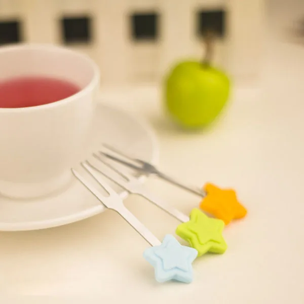 Вилка для фруктов из нержавеющей стали милая силиконовая рукоятка конфетного