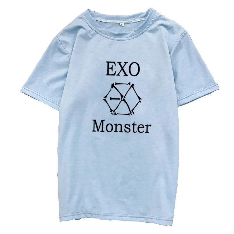 Женская футболка с коротким рукавом Kpop EXO хлопковая Футболка буквенным принтом и