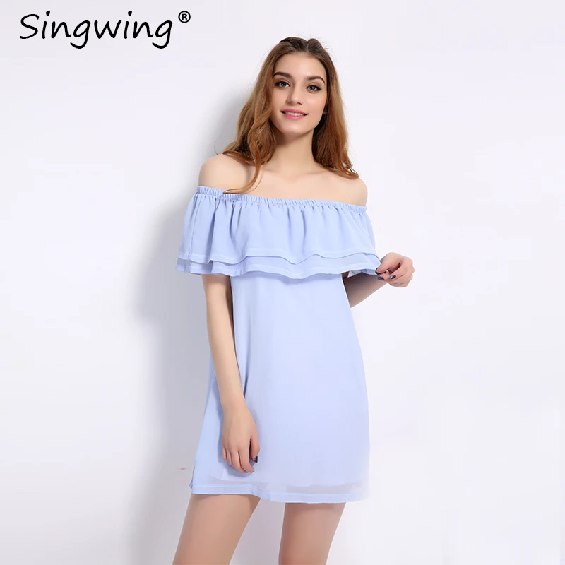 Летнее женское платье с открытыми плечами Singwing сексуальные платья воротником