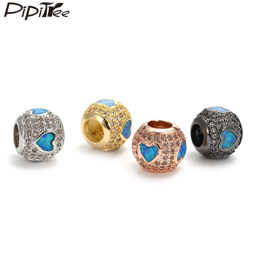 Pipitree DIY синий огненный опал сердце Шарм бусины кубического циркония большое