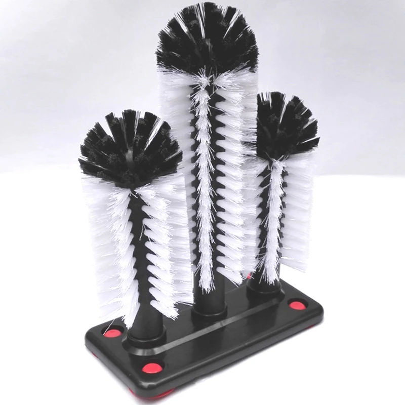 Glass Washer 3 Brush Washing Brushes With Suction Base Bar Cleaner For Kitchens Red Wine Glasses Cup | Дом и сад
