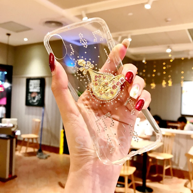 SYCASE Fashion Women Clear Cover For iPhone 6 6S 7 8 Plus X XR Xs Max case Diamond Finger Ring Stand Hold Cute Girl phone |