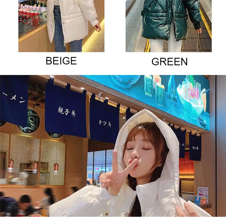 Fashion Winter Down Jacket Women Thick Warm Hooded Parka Female Cotton Padded Mid Long Coat Lady Solid Black Blue White D77