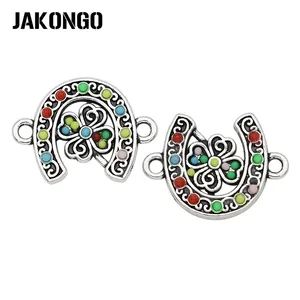 JAKONGO посеребренные соединители в форме подковы с кристаллом клевера для изготовления ювелирных изделий Аксессуары для браслетов DIY 15x20 мм
