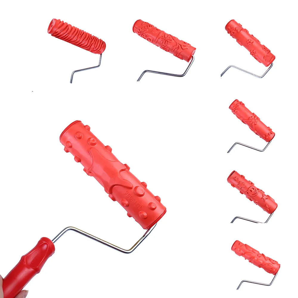 Blocky 7 ''тиснение краски резиновая окраска валиком кисти рукав+ ручка Настенный декор инструменты Ручка тиснение под Текстуру Дерева ролик