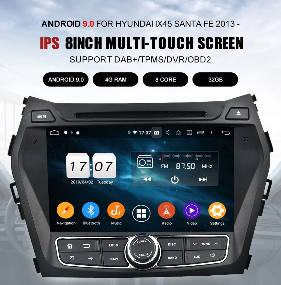 KANOR 4+ 32g ips android 9,0 Восьмиядерный 2din автомобильный dvd для hyundai santa fe ix45 2010 2011 2013 автомобильный Радио Мультимедиа gps плеер