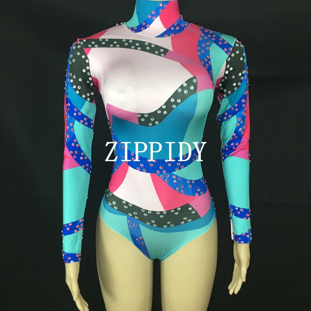Female Singer Nightclub Crystals Costume Leotard Cape Women Fashion Rhinestones Bodysuit Long Coat Colorful Outfit