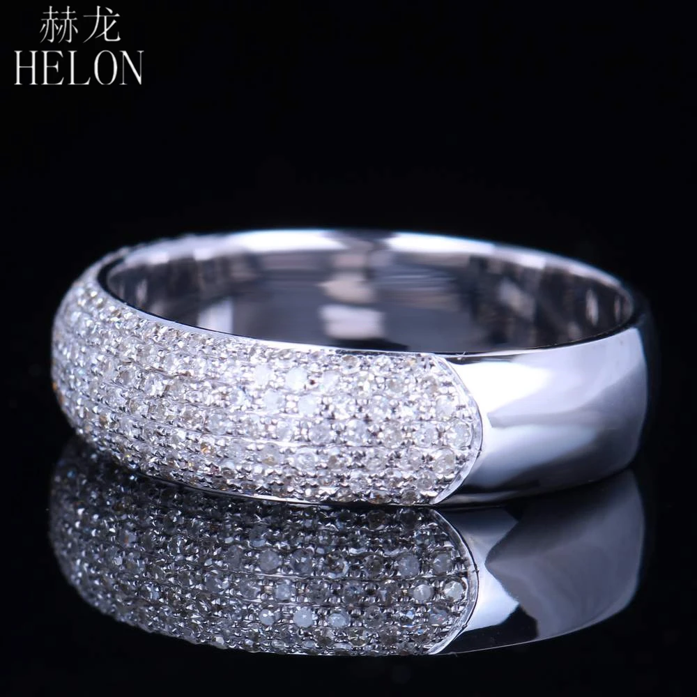 HELON Solid 14K белое золото проложить 0.55ct натуральные бриллианты юбилей Группа Унисекс костюм обручение Свадебные бриллианты кольцо ювелирные изделия