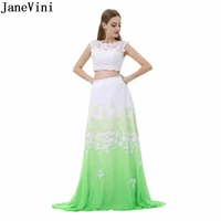 janevini beaded green gradient wedding party dresses for women long chiffon 2 two pieces prom dress formal robe mousseline 2018