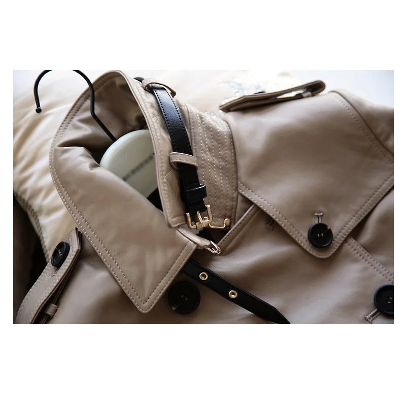 S-XXL! новая Европейская зима овчины кожа ветровка тонкий женский мода длинное