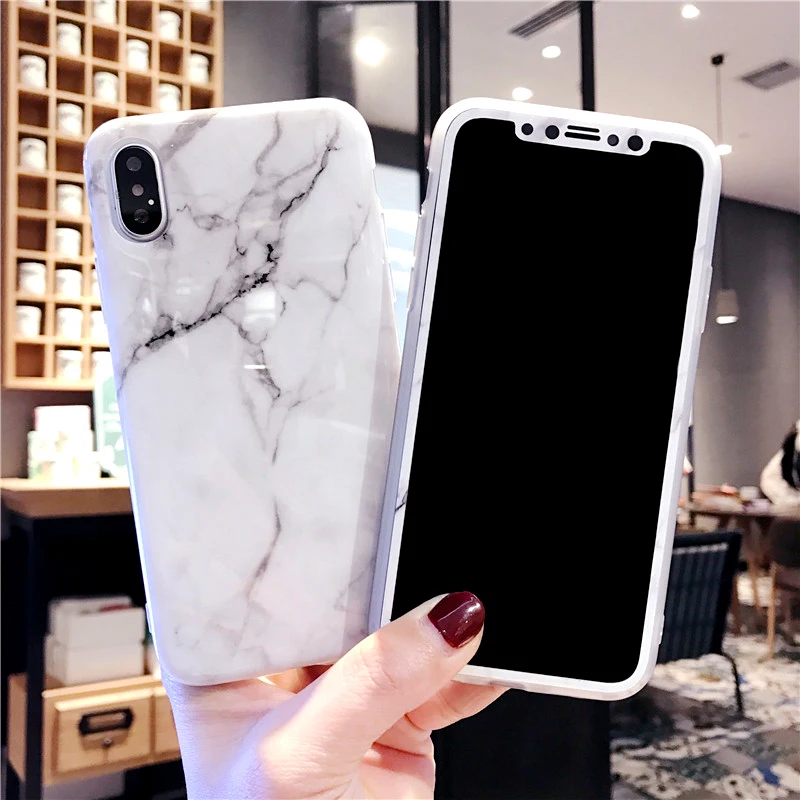 Для iPhone X Чехлы под мрамор+ Закаленное стекло Защитная пленка для экрана для iPhone X 5,8 дюймов Керамический ТПУ чехол гладкий Чехол