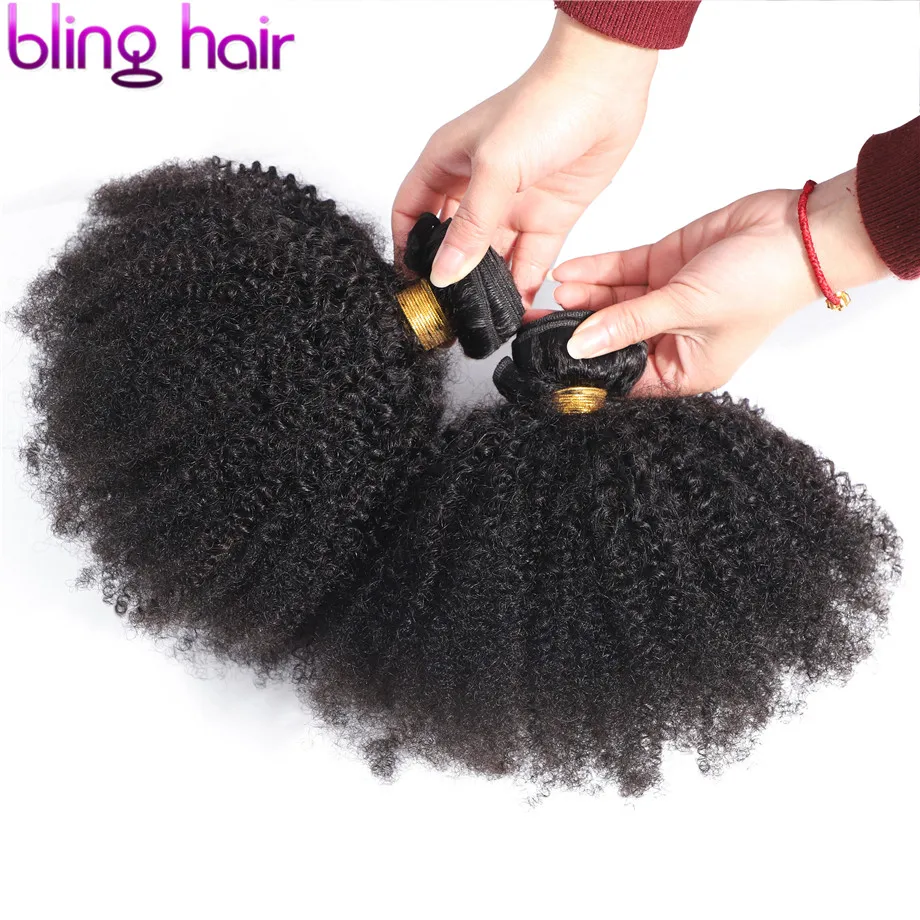 Bling hair бразильские волосы афро кудрявые пряди с закрытием Remy человеческие волосы пряди 4*4 на шнуровке натуральный цвет