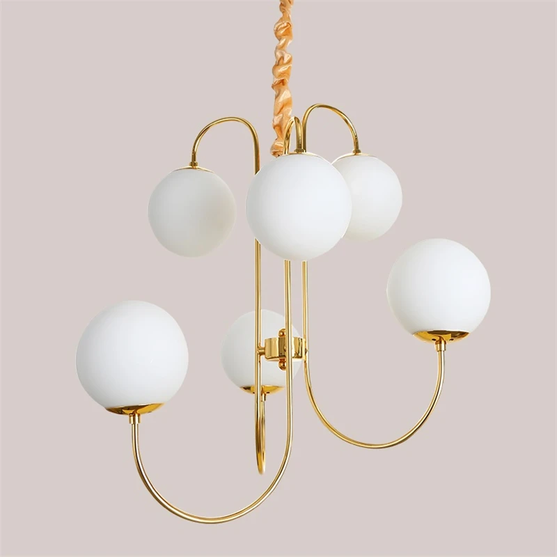 

Post-modern Gold LED Chandeliers Lighting Milk Glass Balls Magic Bean Pendant Lamp Living Room Dining Room Bedroom Luminaire