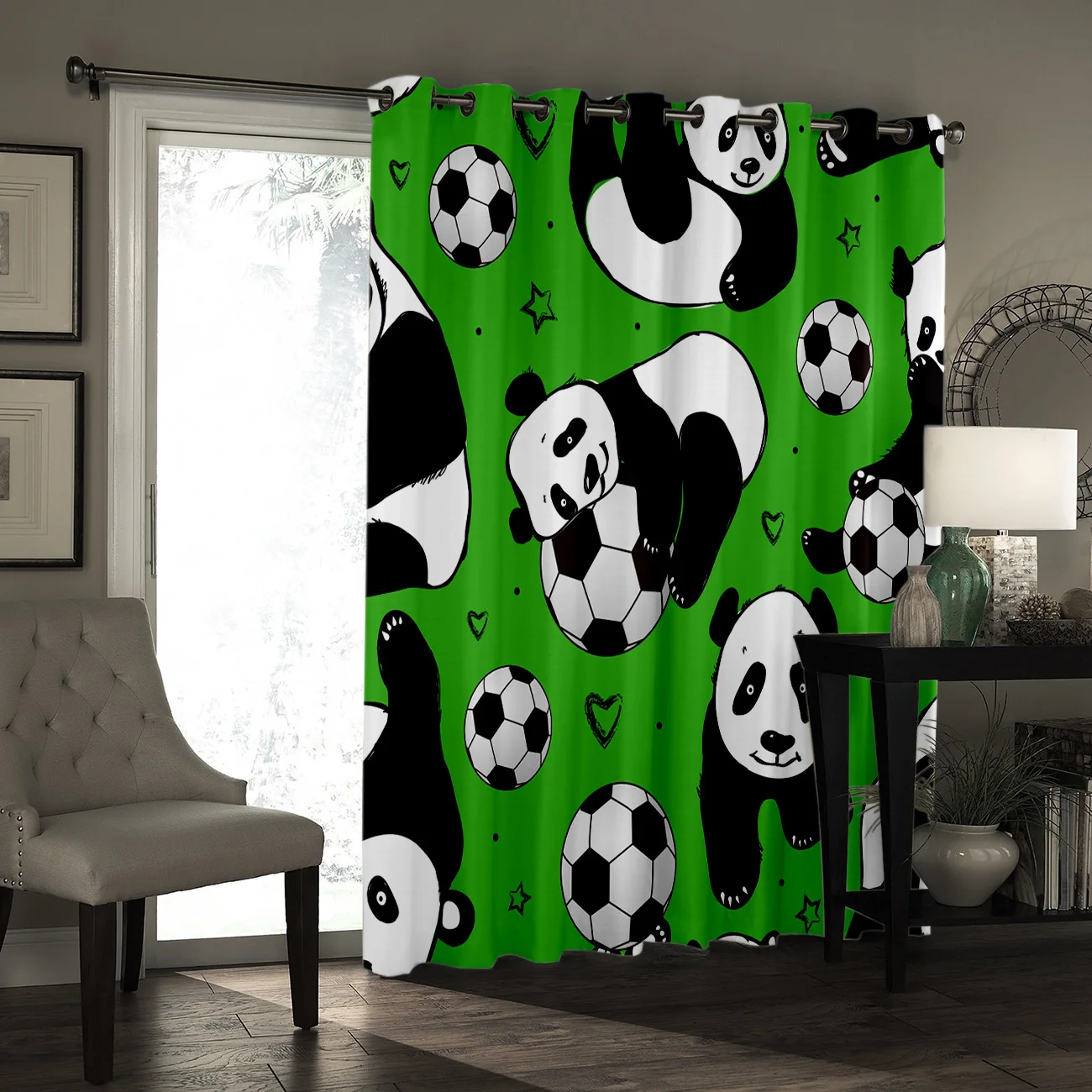 Panda Background Green Asian Football Game 3D Window Curtains for Living Room Bedroom Kitchen Cortinas Para Sala De Estar | Дом и сад