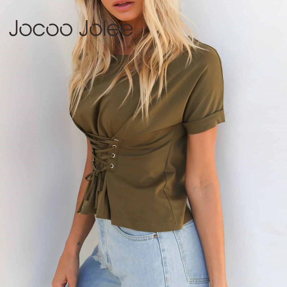 Повседневные женские рубашки Jocoo Jolee с круглым вырезом пикантные дизайнерские со