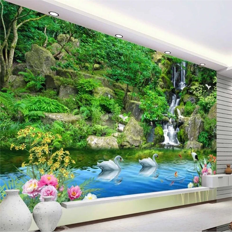 

Обои beibehang на заказ, для гостиной, спальни, дивана, Настенные обои, зеленые горы, зеленая вода, HD 3D фоновая стена для телевизора