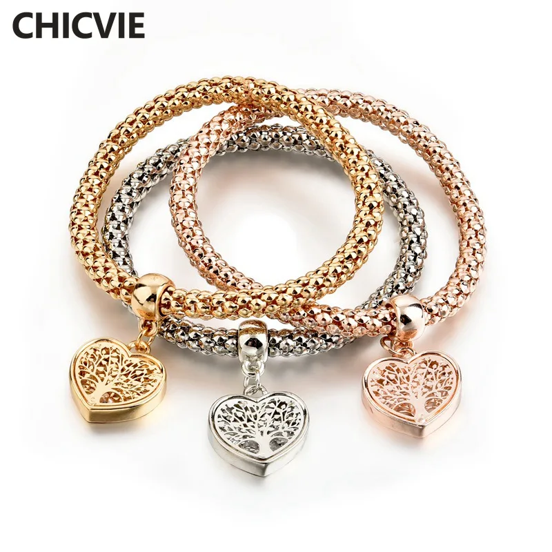 

CHICVIE 3 PCS/SET Custom Love type Tree of Life Bracelets & Bangles Charms For Jewelry Making For Women Plant Bracelet SBR170118