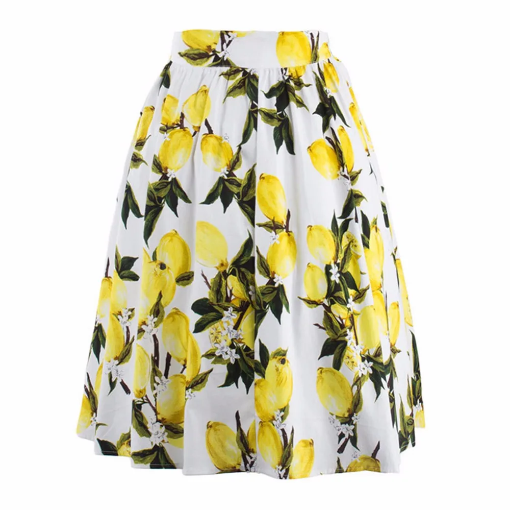 Женская юбка летние лимонные Листья печати элегантные юбки 2017 женские вечерние