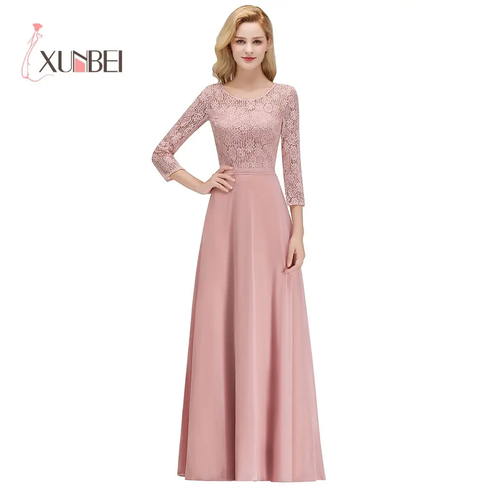 

Vestido de festa longo, розовые кружевные вечерние платья с длинными рукавами, длинные шифоновые платья для выпускного вечера, вечерние платья