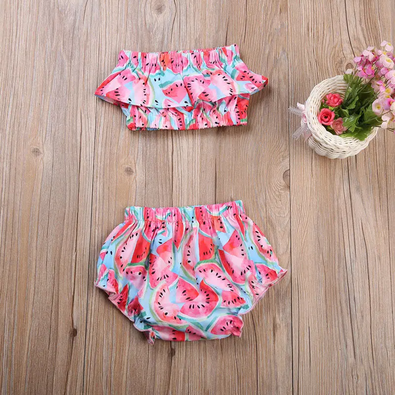 2017 детский купальный костюм из 2 предметов для маленьких девочек топы с рисунком