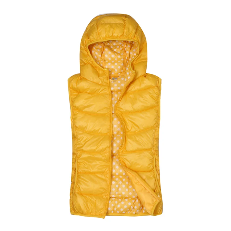 Женский жилет на белом утином пуху теплый молнии с капюшоном ультра-светильник