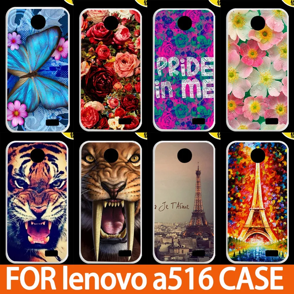 Hot Sale high quality diy painting colored tiger lion cat flowers eiffel towers design Hard Back Cover Case For Lenovo A516 | Мобильные