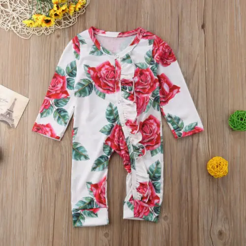 Комбинезон Emmababy хлопковый с длинным рукавом и розами для новорожденных