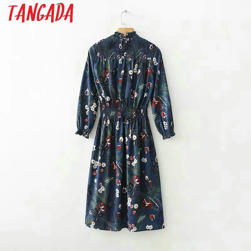 Tangada Модные Платья с цветочным принтом женские платья с эластичным поясом и длинным рукавом уютная брендовая одежда платье средней длины XD103