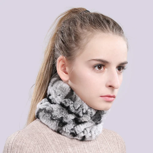 color 36 Women Real Fur Handmade Stretch Fur Scarf Knit Genuine Rex Rabbit Fur Headbands Girls Natural Fur Ring Cowl Snood Scarves Winter - Color: color 36