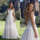 Фатиновое свадебное платье-трапеция с глубоким вырезом, без рукавов, с V-образным вырезом