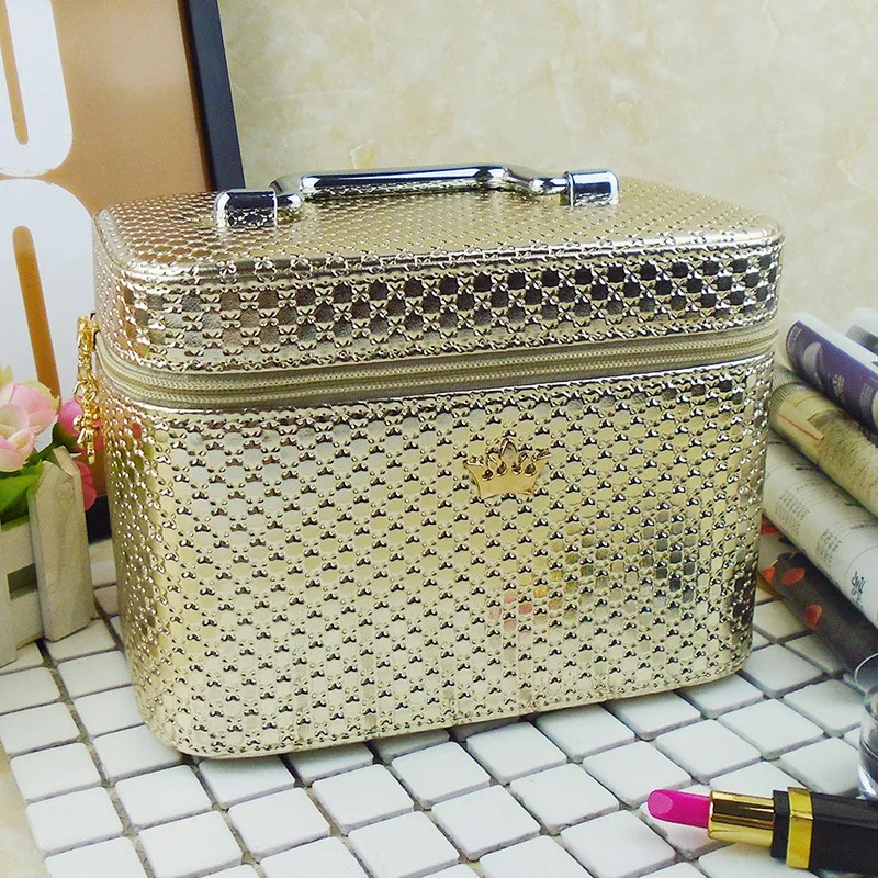 Gold Small Size Высококачественная косметичка для женщин благородная корона большой емкости профессиональный органайзер для макияжа портативный чехол для хранения кистей ZF9531 - Цвет: Gold Small Size
