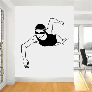 Swimmer Woman Wall Art Stickers Girls Room Removable Wall Decal Sport Swim Vinyl Decals Self Adhesive Waterproof Sticker S508